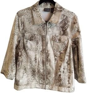 Chico's | Earth Tone Python/Reptile/Snake-Print Full-Zip Denim-Style Jacket